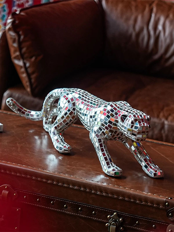 Custom Mirror Mosaic Leopard Sculpture